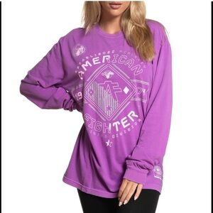 NWT American Fighter Purple Long Sleeve Graphic Tshirt Oversized Women’s Small